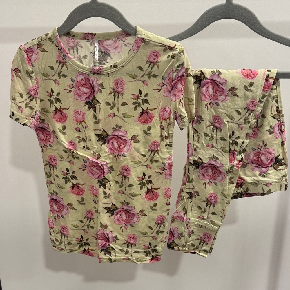 Posh Peanut Floral Kids Pajama Set - Pink and Green